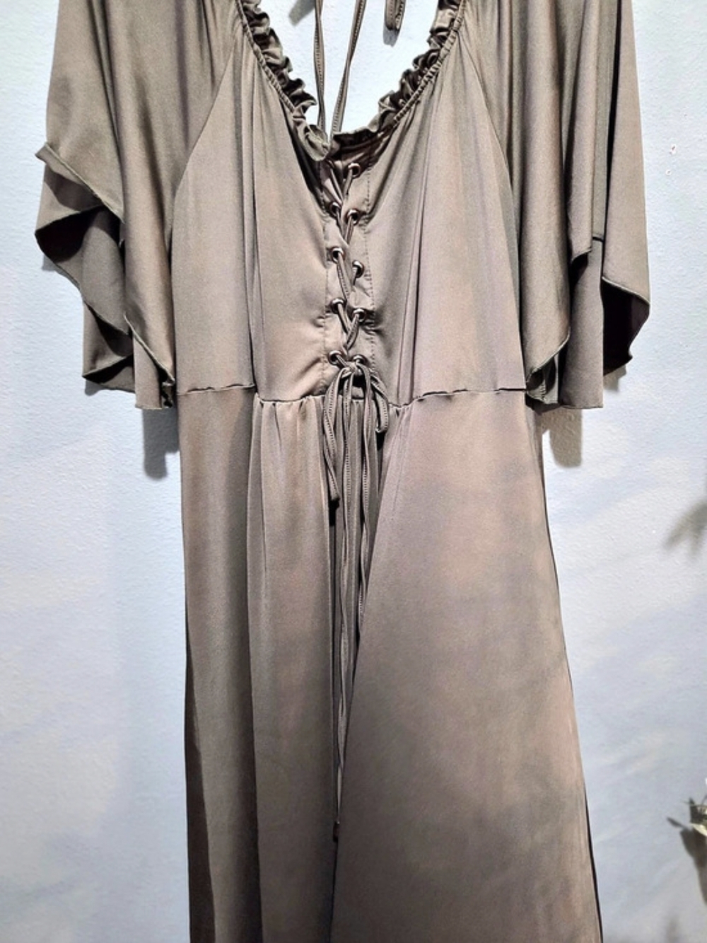 Rosegal Lace-Up Maxi Dress in Green Size 2XL
